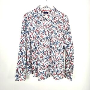 Basic Editions Women's White Floral Button Front Shirt Size XXL
